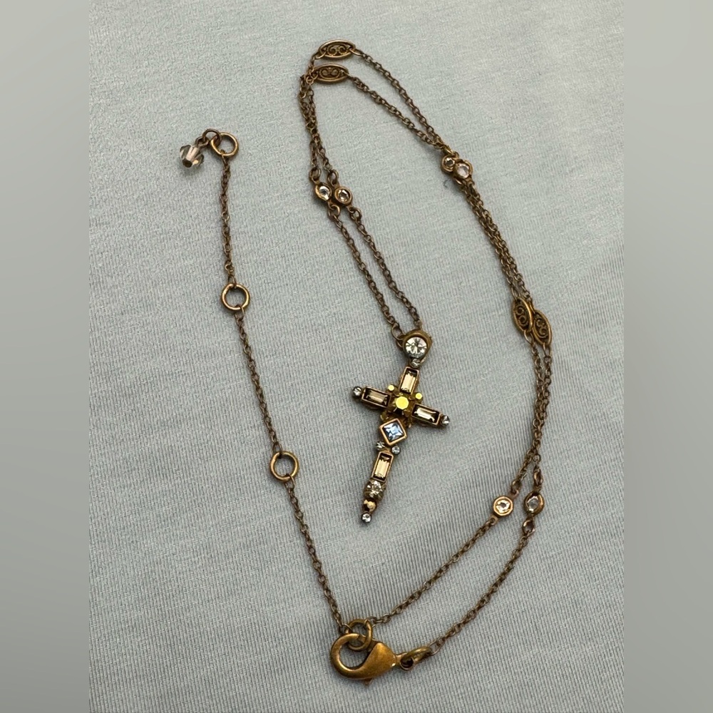 Sorrelli Antique-Gold Tone and Multicolored Crystal Cross Stations Necklace - Picture 2 of 9